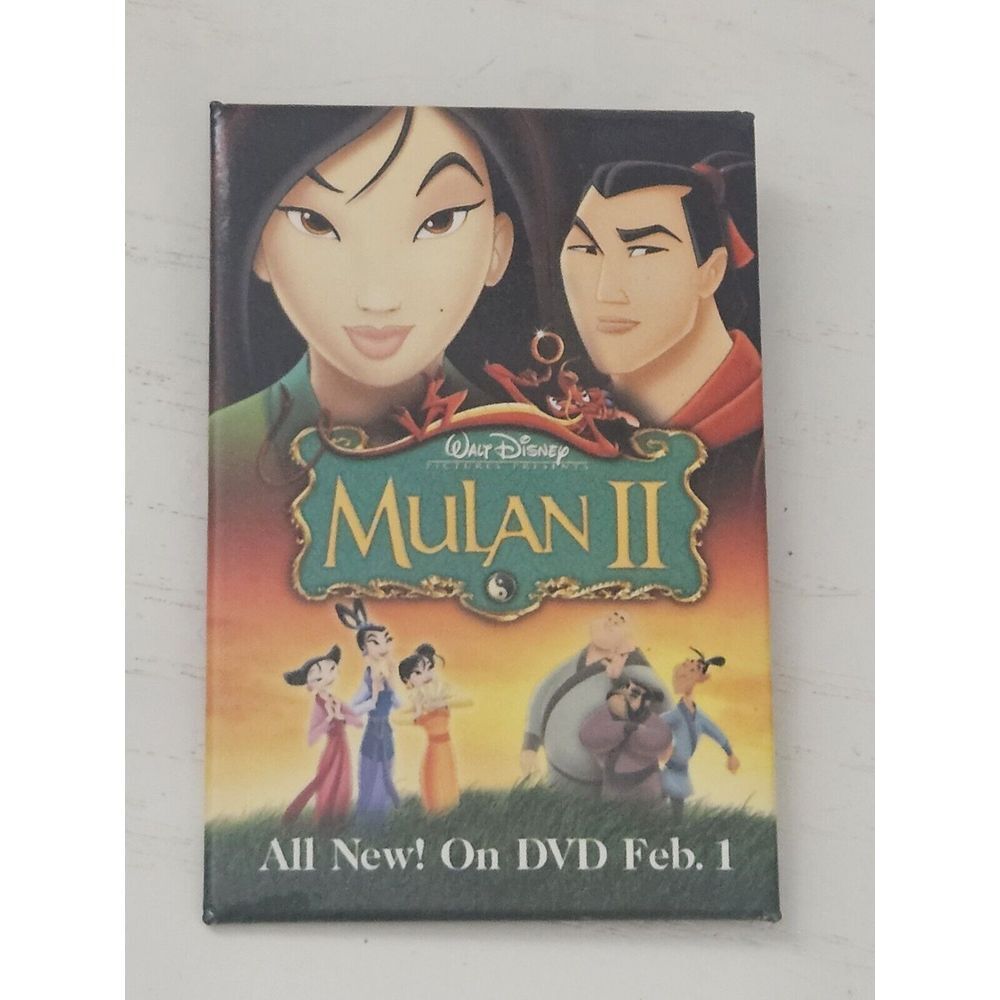 Vintage DISNEY MULAN II 2 Pin Pinback DVD Movie‎ Promo Button Advertisement